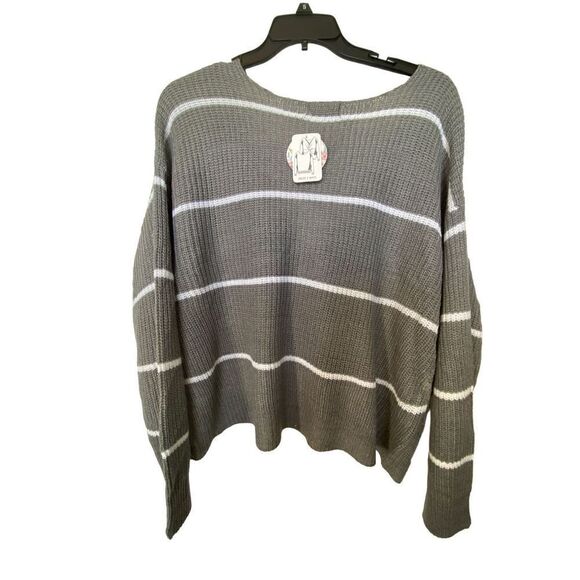 FULL CIRCLE TRENDS 3X 2-WAY GRAY/WHITE LONG SLEEVE SWEATER - Picture 2 of 9